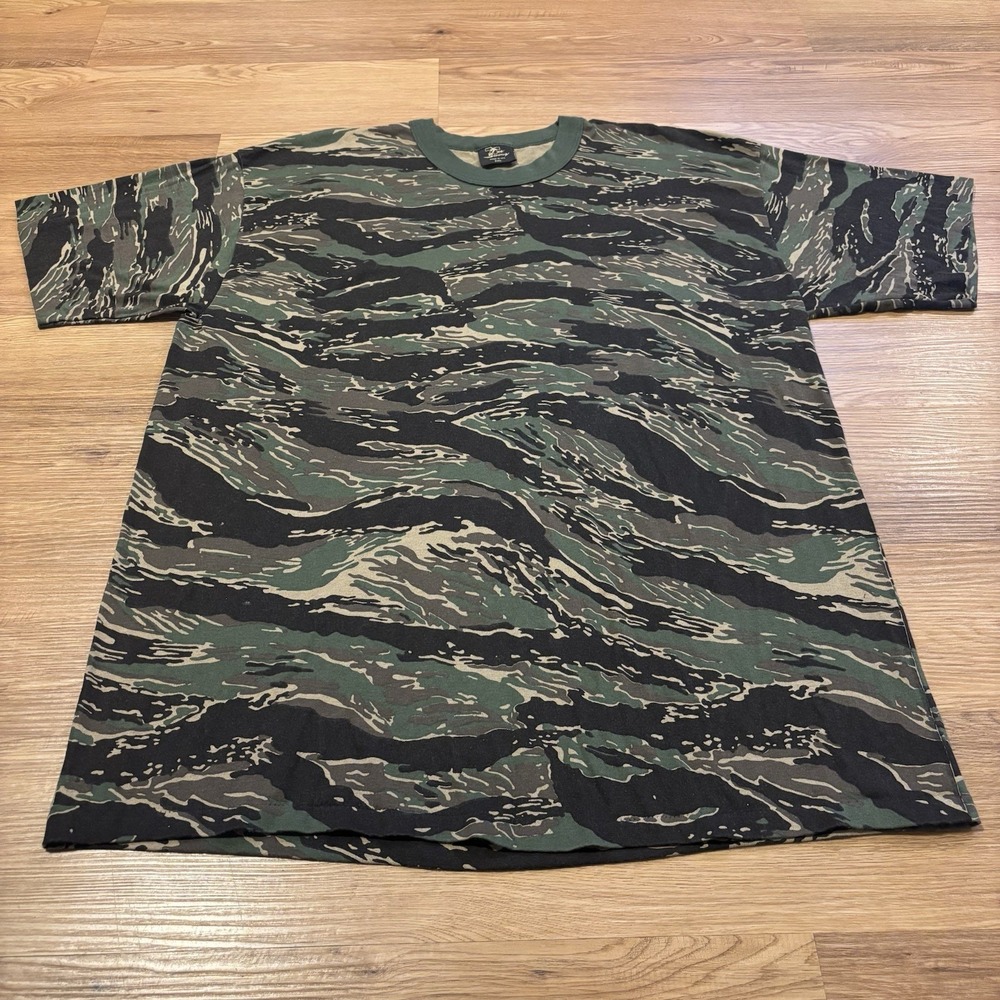 VTG 80s Tee Swing Tiger Stripe Camo T-Shirt 3XL Fits Baggy XL Single Stitch USA